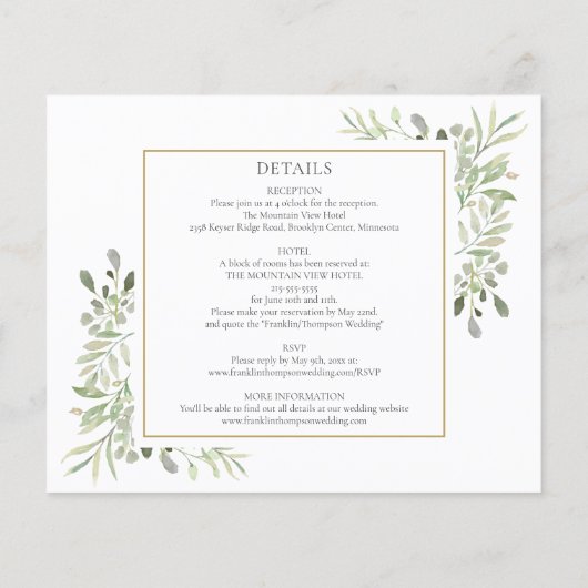 1つの葉の写真結婚式招待状で予算を全て (裏面)