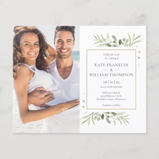 1つの葉の写真結婚式招待状で予算を全て (正面)