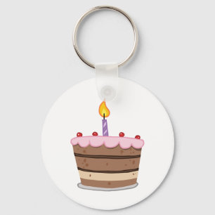 1つの蝋燭のLitが付いているお誕生日ケーキ キーホルダー