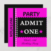 1つの誕生日パーティーガールズホットピンクを許可 招待状 (正面/裏面)