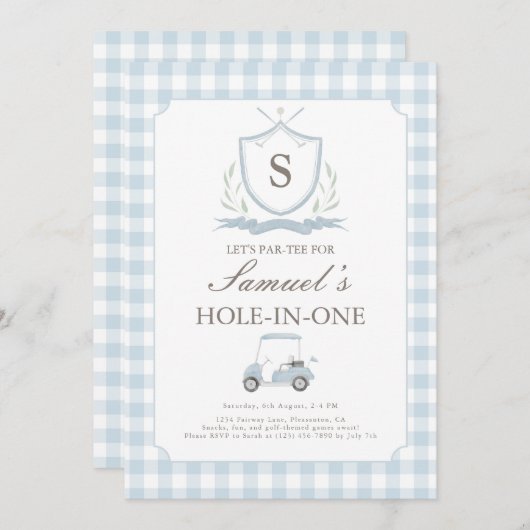 1つの誕生日招待状に青とピンクの穴 招待状 (正面/裏面)