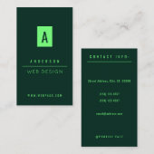 1つの調子のモダンでエレガントなティール(緑がかった色)のライムグリーン 名刺 (正面/裏面)