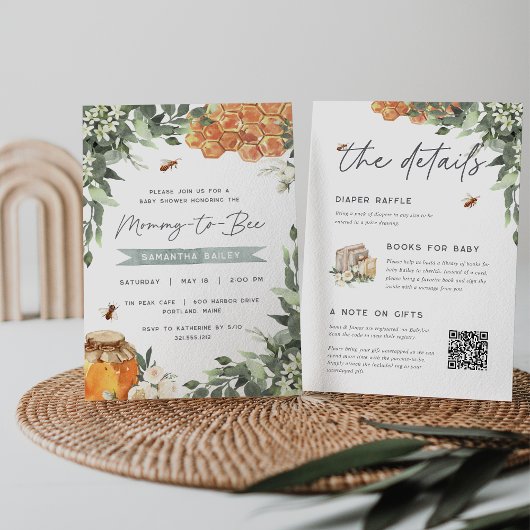 1つの赤ちゃんシャワーでオレンジ色の花蜜ミツバチ 招待状