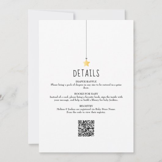 1つの赤ちゃんシャワーでピンクの女の子をキラキラ 招待状 (裏面)