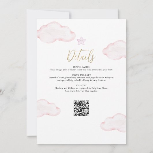 1つの赤ちゃんシャワーでピンクの女の子を心待ちにする 招待状 (裏面)