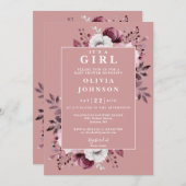 1つの赤ちゃんシャワーで女の子ピンクのフローラ 招待状 (正面/裏面)