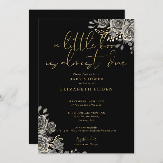 1つの赤ちゃんシャワーで小さなブーのゴシックフローラ 招待状 (正面/裏面)