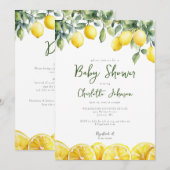 1つの赤ちゃんシャワーで水色レモン柑橘類 招待状 (正面/裏面)