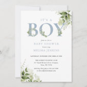 1つの赤ちゃんシャワーで青い少年の緑 招待状 (正面)