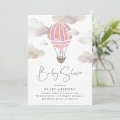 1つの赤ちゃんシャワーにピンクのホットエアバルーン 招待状 (スタンド正面)