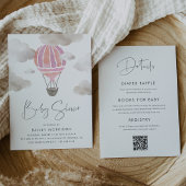 1つの赤ちゃんシャワーにピンクのホットエアバルーン 招待状