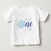 1つの赤ちゃん青い雪の結晶クリスマス ベビーTシャツ (正面)