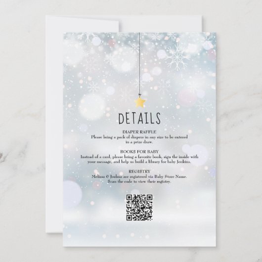 1つの赤ん坊シャワーで冬を振りかける 招待状 (裏面)