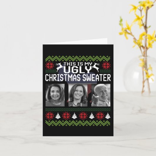 1つの醜いクリスマスセーターJoeバイデン氏・ハリス カード (黄色い花)