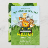 1つの野生の冒険|野生の1の|の最初誕生日 招待状 (正面/裏面)