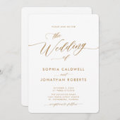 1つの金ゴールド書道で全て更新結婚 招待状 (正面/裏面)