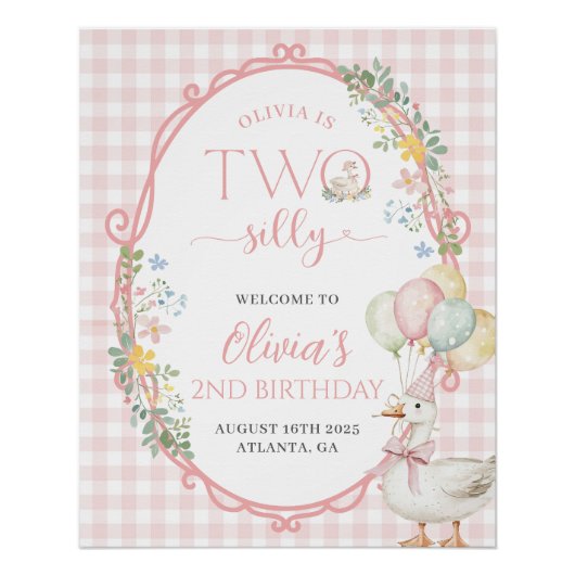 1つの間抜けガチョウの女の子2nd誕生日ウェルカムサイン ポスター (正面)