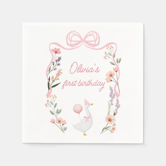 1つの間抜けガチョウの誕生日パーティーのナプキン スタンダードカクテルナプキン (正面)