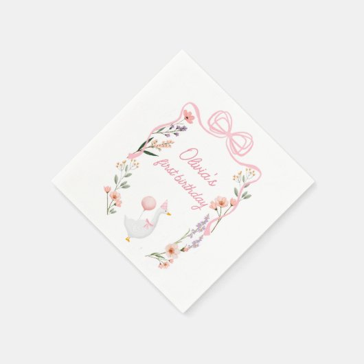 1つの間抜けガチョウの誕生日パーティーのナプキン スタンダードカクテルナプキン (角)