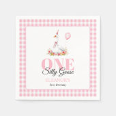 1つの間抜けガチョウ、ピンクのギンガムガールの女の子の1歳の誕生日 スタンダードカクテルナプキン (正面)