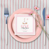 1つの間抜けガチョウ、ピンクのギンガムガールの女の子の1歳の誕生日 スタンダードカクテルナプキン