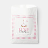 1つの間抜けガチョウ、ピンクのギンガムガールの女の子の1歳の誕生日 フェイバーバッグ (正面)