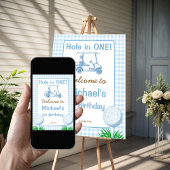 1つの青いゴルフのホール1st誕生日ウェルカムサイン ポスター