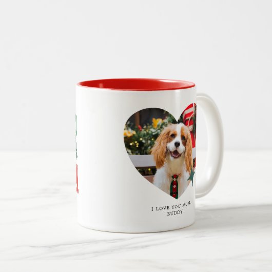 1つの非常メリーに犬の母クリスマスデイフォトドッグ ツートーンマグカップ (正面右)