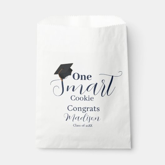 1つの頭が切れるcookieネイビーブルー卒業パーティー フェイバーバッグ (正面)