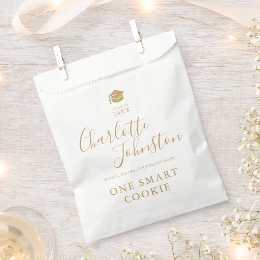 1つの頭が切れるCookie金ゴールドスクリプト卒業パーティー フェイバーバッグ (クリップ留めされた状態)