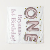 1つの風船 ピンクとゴールドのパーティー写真用背景 タペストリー (正面(横))