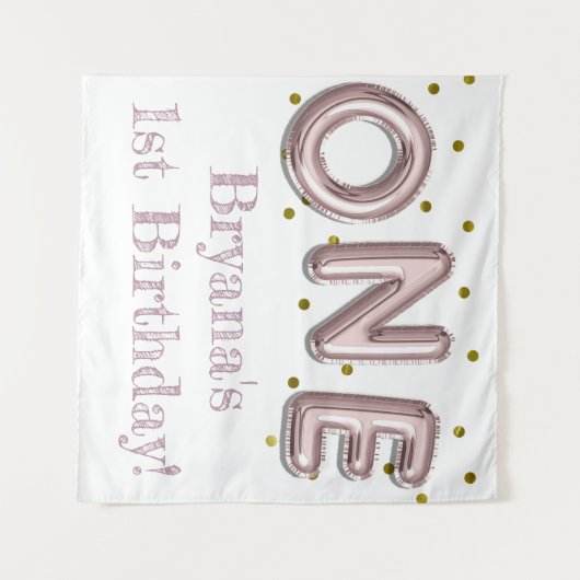 1つの風船 ピンクとゴールドのパーティー写真用背景 タペストリー (正面(横))