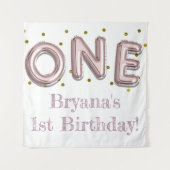 1つの風船 ピンクとゴールドのパーティー写真用背景 タペストリー (正面)