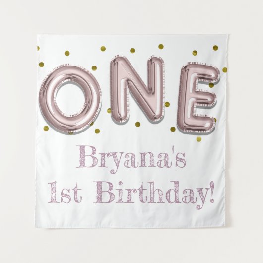 1つの風船 ピンクとゴールドのパーティー写真用背景 タペストリー (正面)