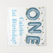 1つの風船 青と金のパーティー写真用背景 タペストリー (正面(横))