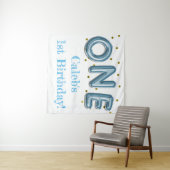 1つの風船 青と金のパーティー写真用背景 タペストリー (インサイチュ(横))