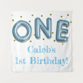 1つの風船 青と金のパーティー写真用背景 タペストリー (正面)