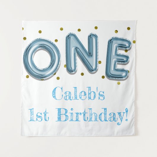 1つの風船 青と金のパーティー写真用背景 タペストリー (正面)