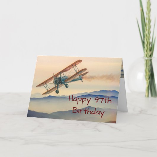 1つの飛行機モデルからのバイヴィンテージ97番目の誕生日 カード (正面)