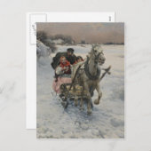 1つの馬のそりのクリスマス家族 シーズンポストカード (正面/裏面)