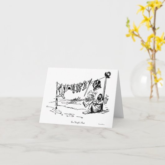 1つの騎士の残りのヴィンテージの風刺漫画の挨拶状 カード (黄色い花)