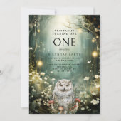 1つの魅惑の森フクロウの誕生日を飾る 招待状 (正面)