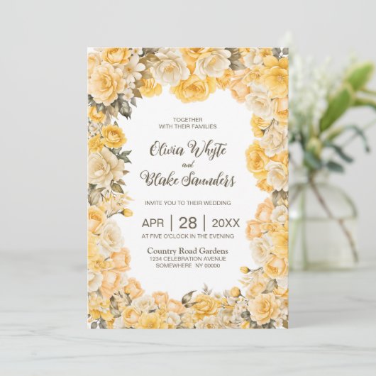 1つの黄色のフローラ結婚 招待状 (スタンド正面)