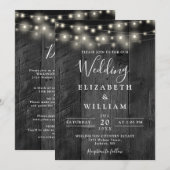 1つの黒い素朴木製の糸の光の中に結婚すべて 招待状 (正面/裏面)