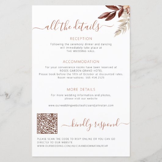 1つのBUDGET秋で恋の結婚式招待状 (裏面)