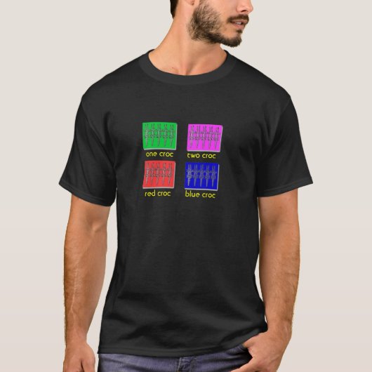 1つのcroc 2のcroc、赤いcrocの 青のcroc tシャツ (正面)