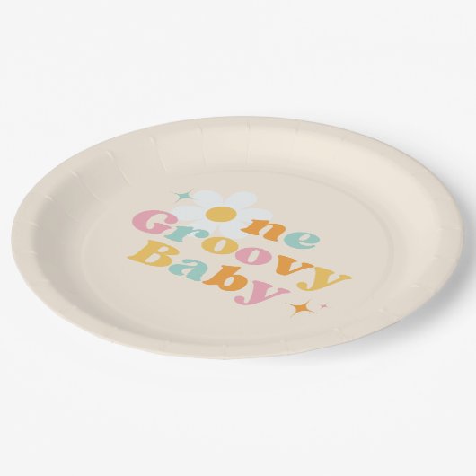 1つのGroovyベビー1番目の誕生日パーティー ペーパープレート (アングル)