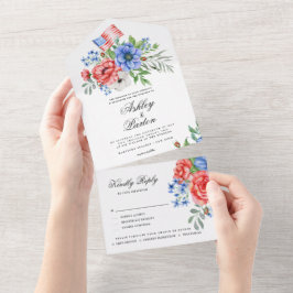 1つのInvita内の赤と白のフローラ オールインワン招待状