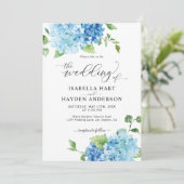 1つのQRでライトブルーあじさい結婚すべて 招待状 (スタンド正面)