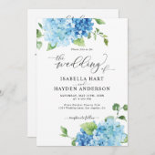 1つのQRでライトブルーあじさい結婚すべて 招待状 (正面/裏面)